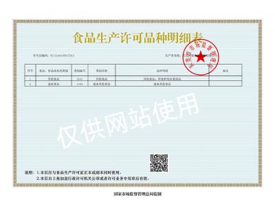食品生产许可品种明细表